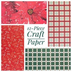 ✅ 5 for $25 - Holiday Card Scrapbooking Craft Paper, Plaid + Poinsettia 12 PCS